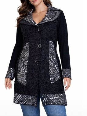 Cleo cardigan sweater button up long wool blend black/gray SZ M long sleeve